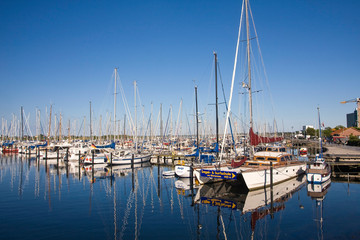 Fototapeta premium Sailing boats and sailing yachts at marina Grömitz, Baltic Sea , Schleswig-Holstein, Baltic Sea, Germany