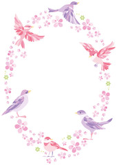 桜　小鳥　フレーム　縦