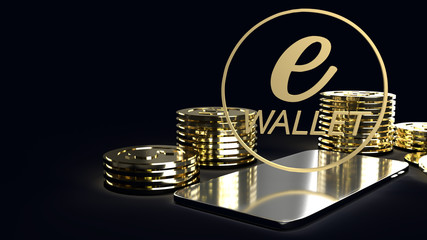 The mobile symbol e wallet  and gold coins for e business concept.