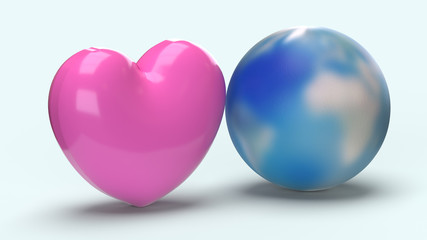 world and pink heart for  holiday  content.