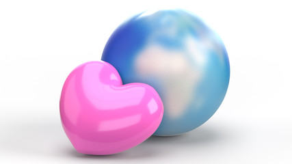 world and pink heart for  holiday  content.