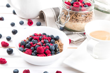 healthy breakfast with text space top view