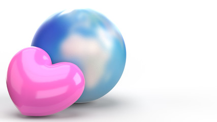 world and pink heart for  holiday  content.