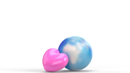 world and pink heart for  holiday  content.