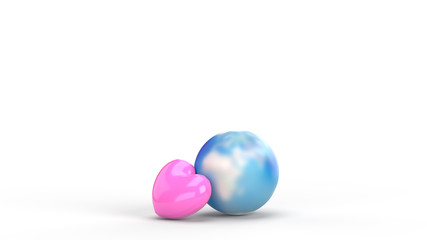 world and pink heart for  holiday  content.