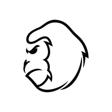 Black flat simple icon style line art. Outline symbol with stylized image of a head of a wild animal ape, gorilla. Stroke vector logo mono linear pictogram web graphics