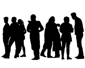 Man and woman walking down street on white background