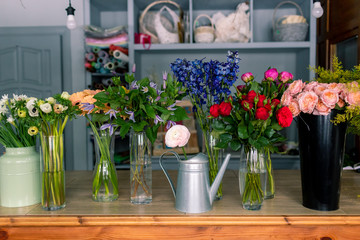 Assortment of beautiful flowers in shop. beautiful colorful flowers