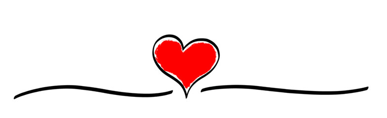 Valentines day. Continous line heart shape border with painted heart on white background. Valentines day, marriage, mother day, love concept.