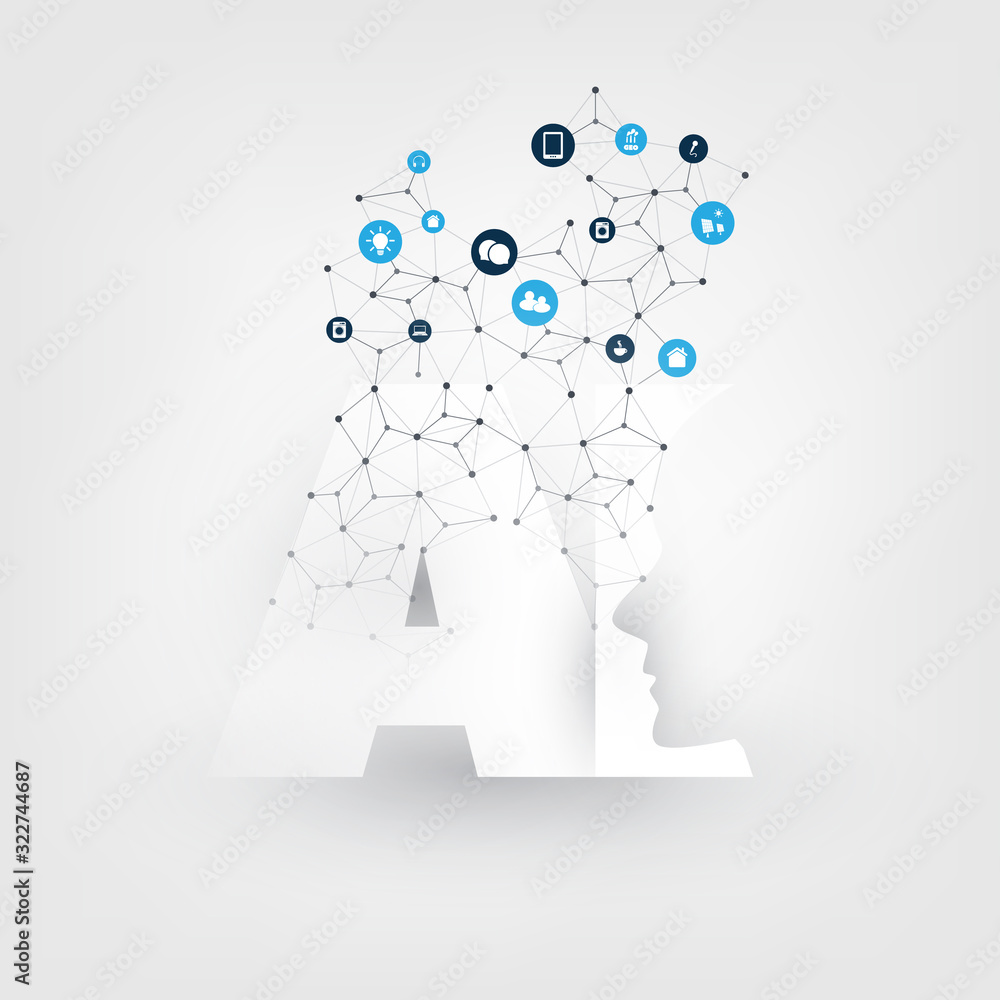 Poster artificial intelligence, internet of things and smart technology concept design with network mesh, a
