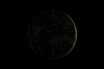 A little planet with light from the sun shining just a little from behind the right in the dark. 3D rendering