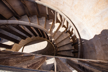 Fototapeta premium wooden staircase to a view point in Wakan Village in Oman