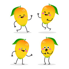 Mango. Cute fruit character set.