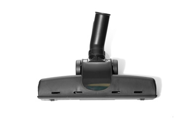 Black brush head for vacuum cleaner on white background.