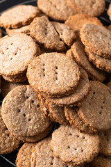 Healthy food concept fresh baked Homemade organic digestive Oat and wheat Bran Cookies with copy space