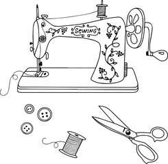 sewing machine and utensils