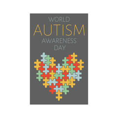 World Autism Awareness day, mental health care concept with puzzle on heart. A colorful heart made of symbolic autism puzzle pieces.