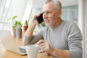 Mature senior businessman using laptop computer.