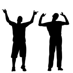 vector, on a white background, black silhouette guy rejoices, friends
