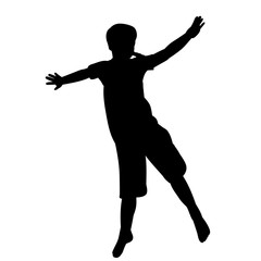 vector, on a white background, black silhouette of a child jumping