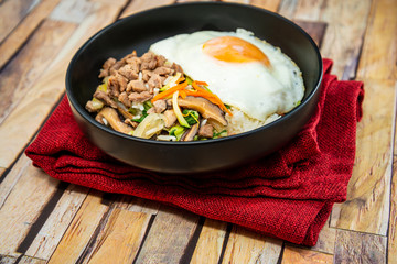 Handmade Korean bibimbap ready to eat