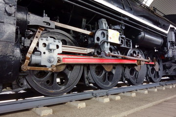 Obraz na płótnie Canvas レトロでアンティークな蒸気機関車の車輪