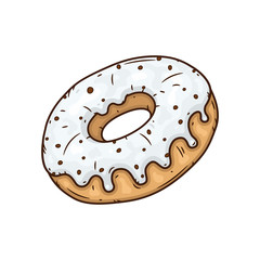 Donut with white glaze. Donut with white icing.