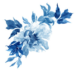 Cobalt Blue Hand painted Watercolor Floral Clipart Illustration Flower Peony and Lily Arrangement - 322749488