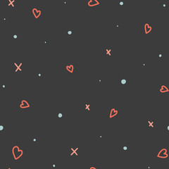 Hearts, dots and checkmarks seamless pattern. Great for Valentine's Day postcard, wedding invitation and more.