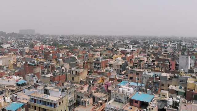 Aerial view of New Delhi overpopulated city close to old market