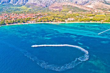 Orebic on Peljesac peninsula waterfront summer speed boat aerial view