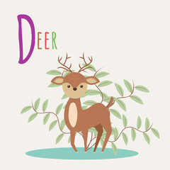 Colorful book alphabet. Book of animals. Deer. Letter D