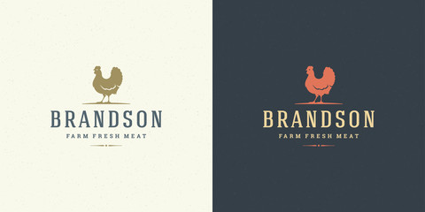Farm logo vector illustration chicken silhouette good for butcher shop or restaurant badge © provectors