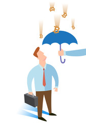 Business man under the umbrella