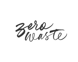 Zero waste handwritten vector modern calligraphy. Eco friendly, sustainable lifestyle slogan black paint inscription.