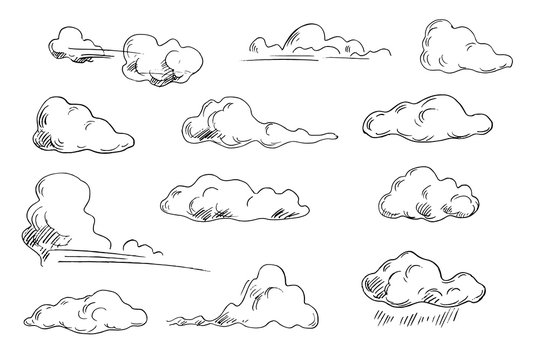 Vector set of hand-drawn clouds.