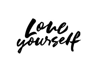 Love yourself ink pen vector lettering. Self acceptance motivational slogan handwritten calligraphy.