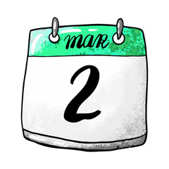 Calendar with the date of March 2 on a white background. Holiday match day, the beginning of Lent at Orthodox .Vector stock illustration