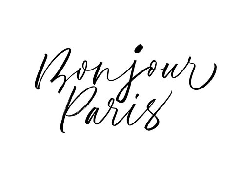 Bonjour Paris - vector modern brush calligraphy. Hello Paris phrase in French.