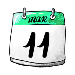 Calendar with the date March 11 on a white background. Celebrating Independence Day of Lithuania. Vector stock illustration....