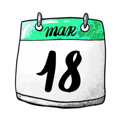 Calendar with the date March 18 on a white background. Holiday Day of Internal Troops of Belarus