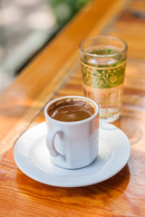Traditional turkish coffee. Street cafe. Istanbul. Selective focus