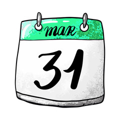 Calendar with the date March 31 on a white background. Celebration of Caesar Chavez Day in the USA. Vector stock illustration....