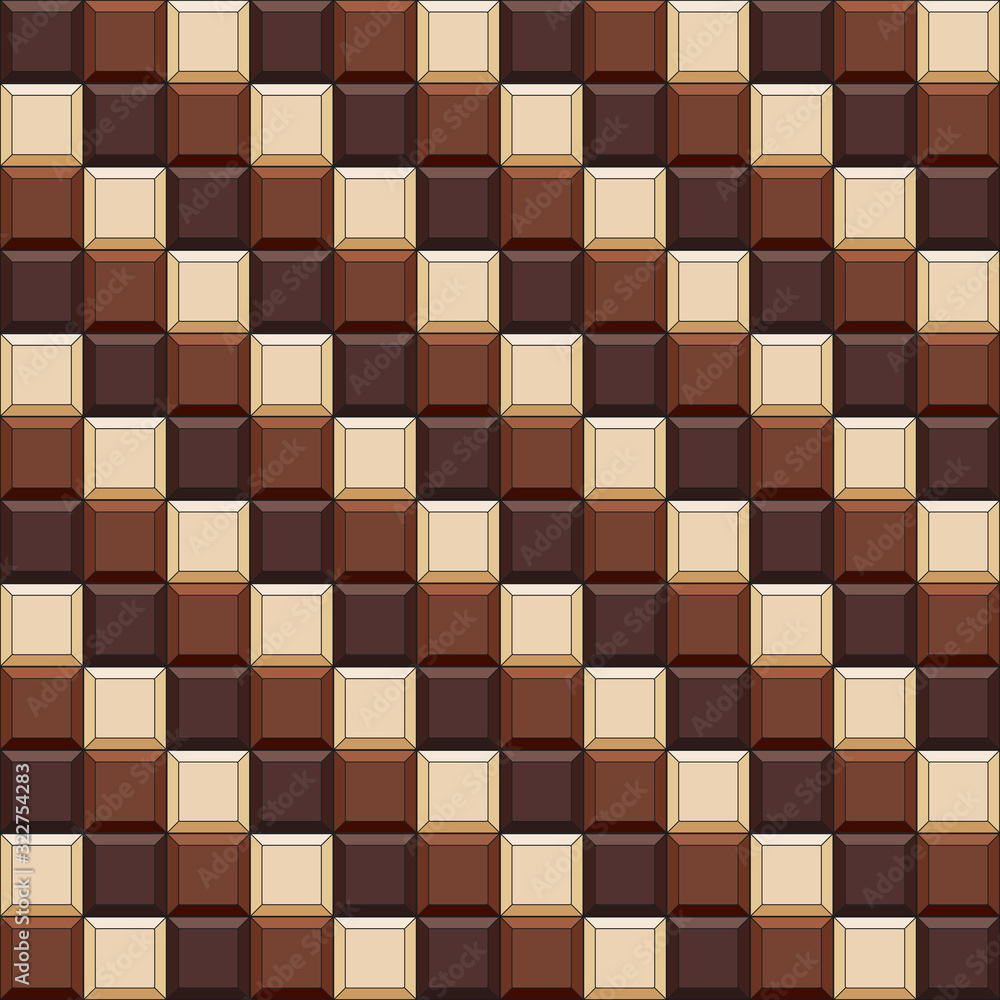 Poster seamless pattern with chocolate cubes, tiles. vector color background.