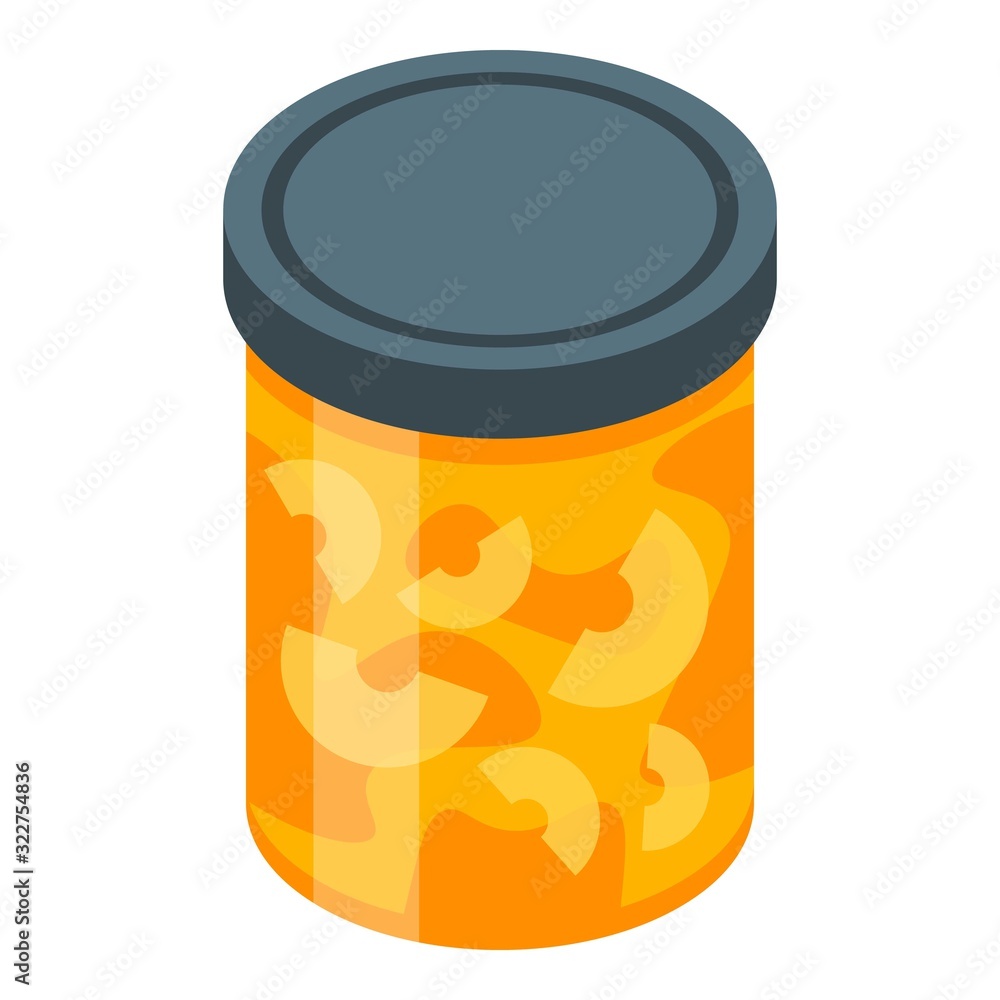 Poster peach jam jar icon. isometric of peach jam jar vector icon for web design isolated on white backgrou