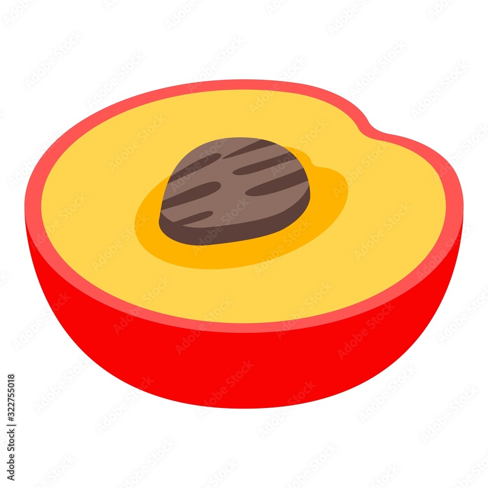 Poster half peach icon. isometric of half peach vector icon for web design isolated on white background