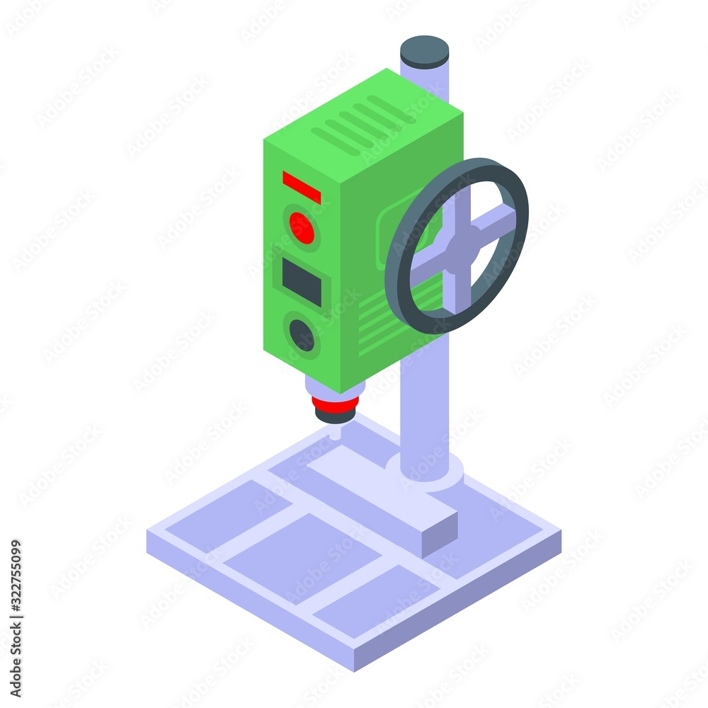 Poster factory drilling machine icon. isometric of factory drilling machine vector icon for web design isol