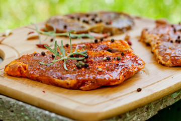 raw meat with herbs and rosemary ready for barbecue