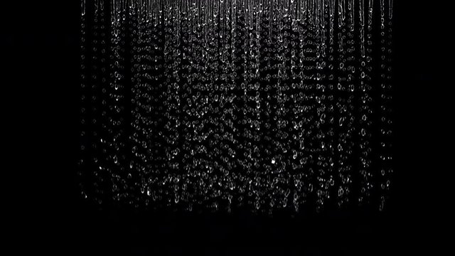 Close up Slow motion flowing Rain shower. 3D animation with alpha matte. 4K