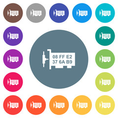 Fototapeta premium Network mac address flat white icons on round color backgrounds